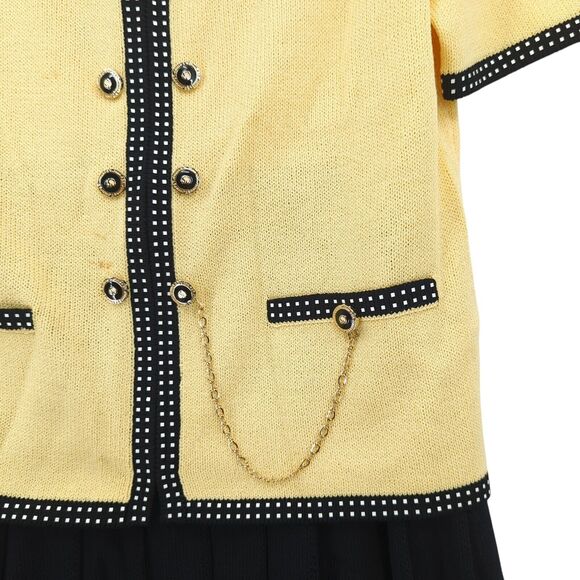 St John Women 2 Suit Set Yellow Black Santana Knit Spring 2002 Blazer Skirt FLAW - Picture 6 of 13